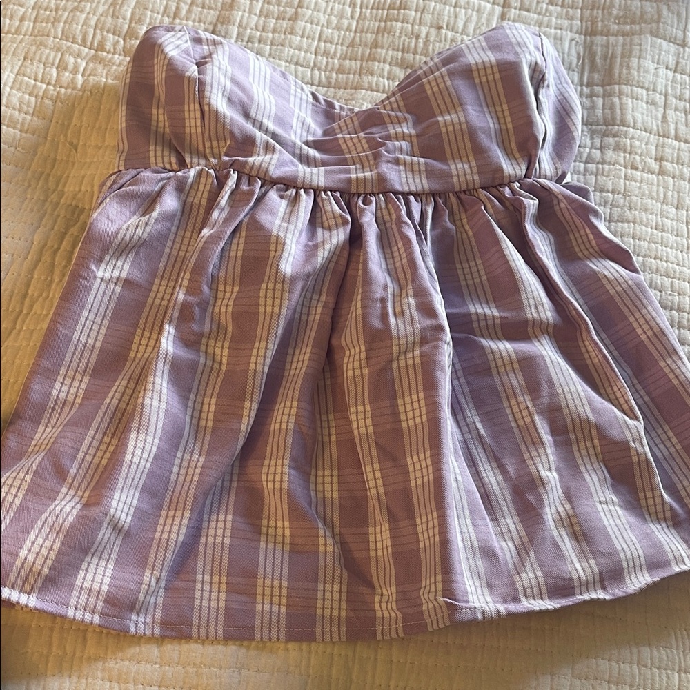 Purple Plaid Strapless Top